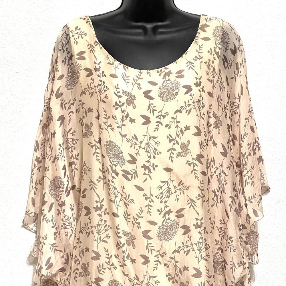 M. Made in Italy Woman Floral SILK Overlay Tunic Shift Top Dress Size S - Picture 2 of 14